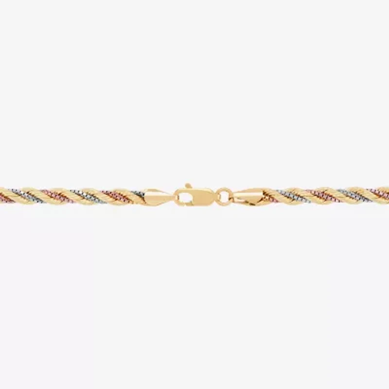 Womens 10K Tri-Color Gold 18 Inch Rope Chain Necklace