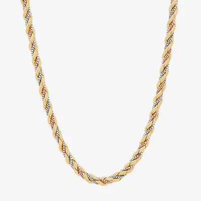 Womens 10K Tri-Color Gold 18 Inch Rope Chain Necklace