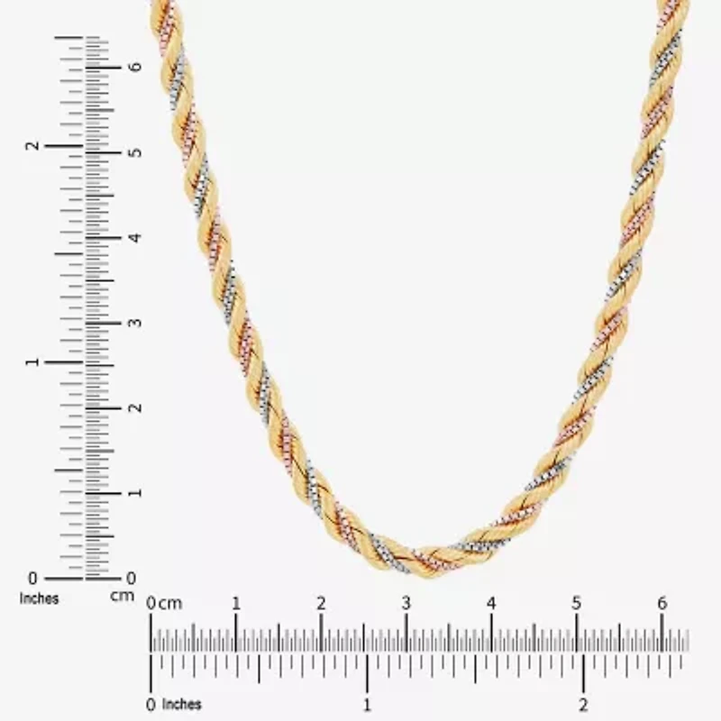 Womens 10K Tri-Color Gold 18 Inch Rope Chain Necklace