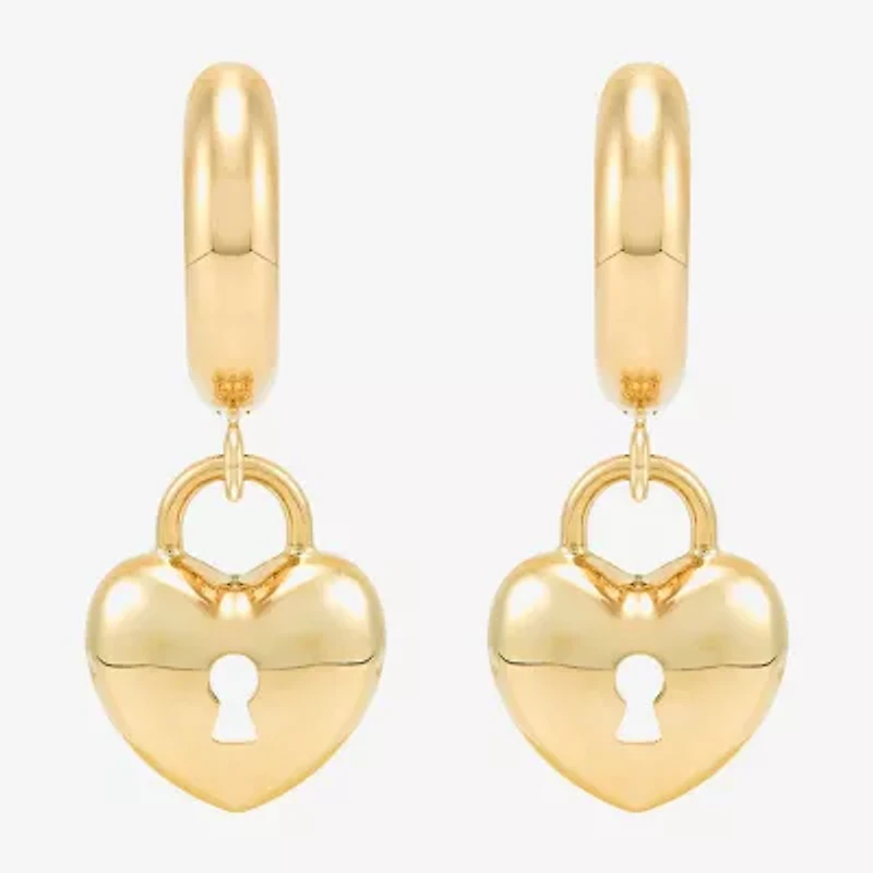 Womens 14K Gold 12.7mm Heart Hoop Earrings