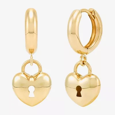 Womens 14K Gold 12.7mm Heart Hoop Earrings