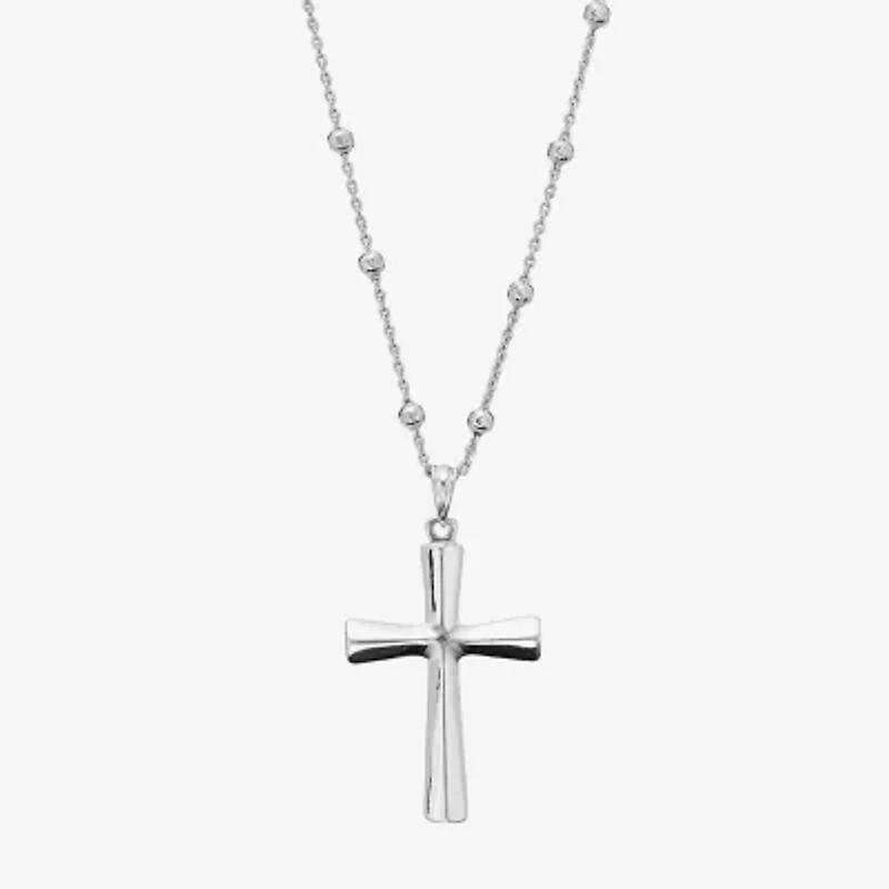 Womens Sterling Silver Cross 18 Inch Pendant Necklace