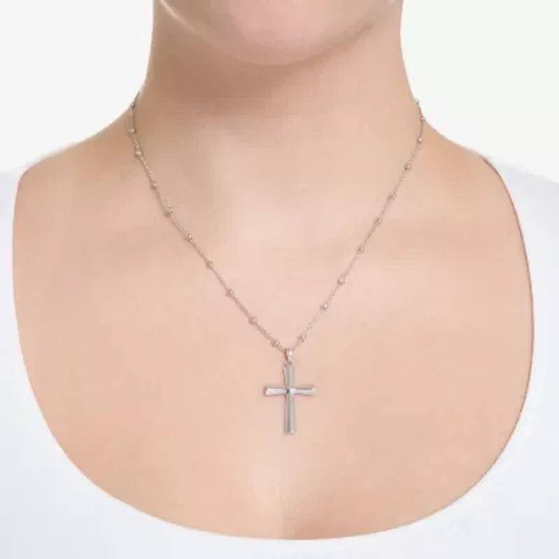Womens Sterling Silver Cross 18 Inch Pendant Necklace