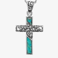 Womens Enhanced Blue Turquoise Sterling Silver Cross 18 Inch Pendant Necklace