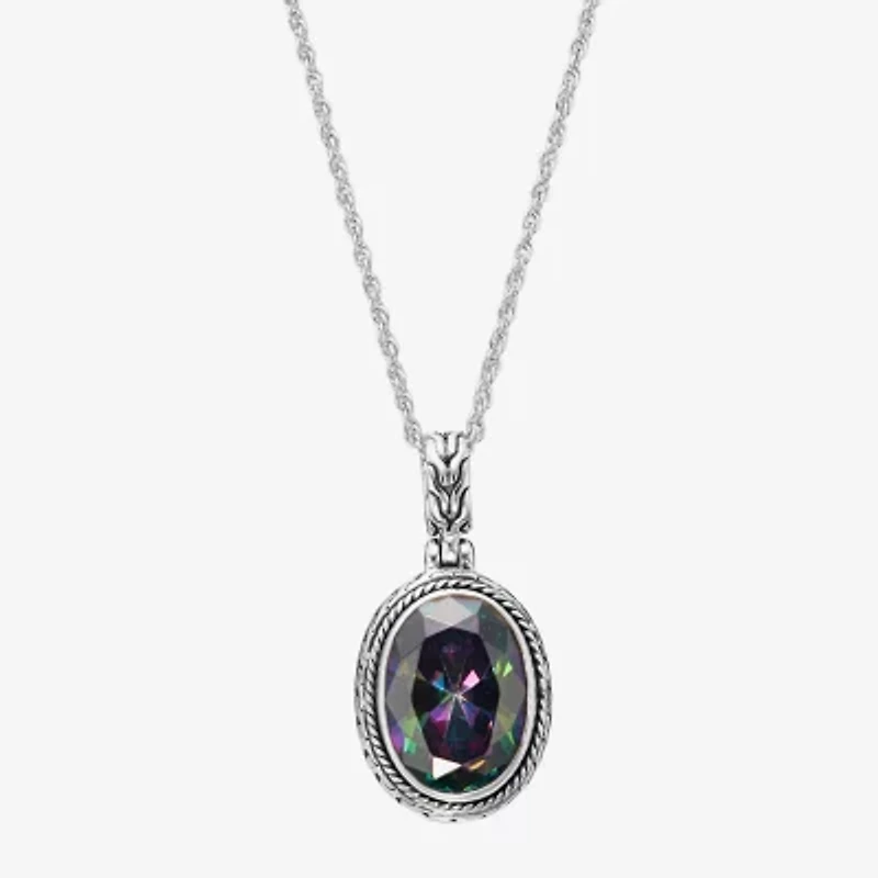 Womens Multi Color Cubic Zirconia Sterling Silver 18 Inch Pendant Necklace