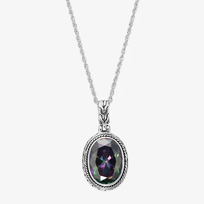 Womens Multi Color Cubic Zirconia Sterling Silver 18 Inch Pendant Necklace