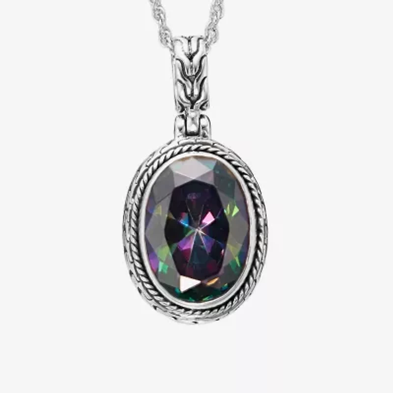 Womens Multi Color Cubic Zirconia Sterling Silver 18 Inch Pendant Necklace