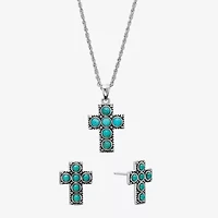 Cross Womens Enhanced Blue Turquoise Sterling Silver Cross Jewelry Set