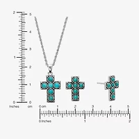 Cross Womens Enhanced Blue Turquoise Sterling Silver Cross Jewelry Set
