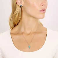 Cross Womens Enhanced Blue Turquoise Sterling Silver Cross Jewelry Set