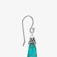 Womens Enhanced Blue Turquoise Sterling Silver Drop Earrings