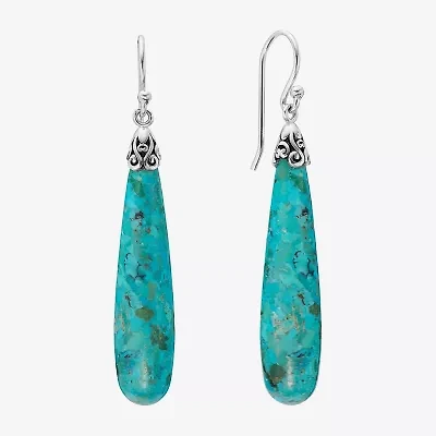 Womens Enhanced Blue Turquoise Sterling Silver Drop Earrings