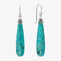 Womens Enhanced Blue Turquoise Sterling Silver Drop Earrings