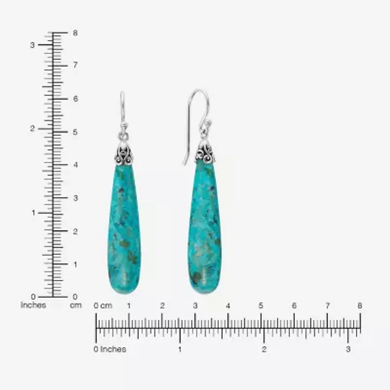 Womens Enhanced Blue Turquoise Sterling Silver Drop Earrings