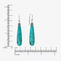Womens Enhanced Blue Turquoise Sterling Silver Drop Earrings
