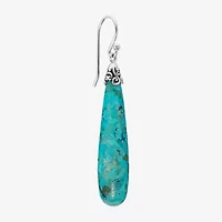 Womens Enhanced Blue Turquoise Sterling Silver Drop Earrings