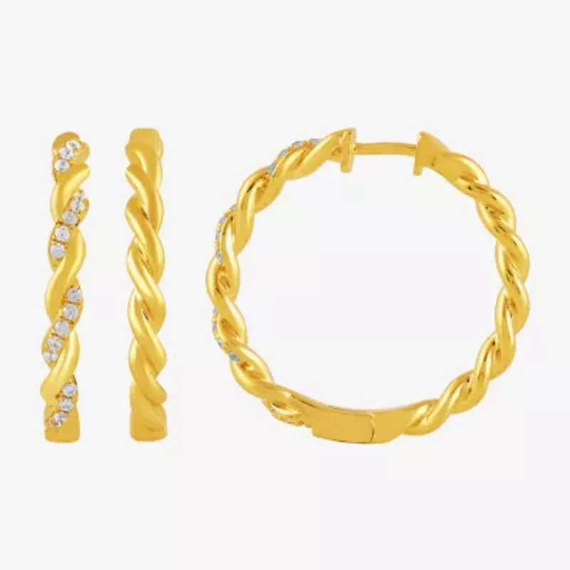 (I, I2) Womens 1/2 CT. T.W. Lab Grown White Diamond 14K Gold Over Silver 30.8mm Circle Hoop Earrings