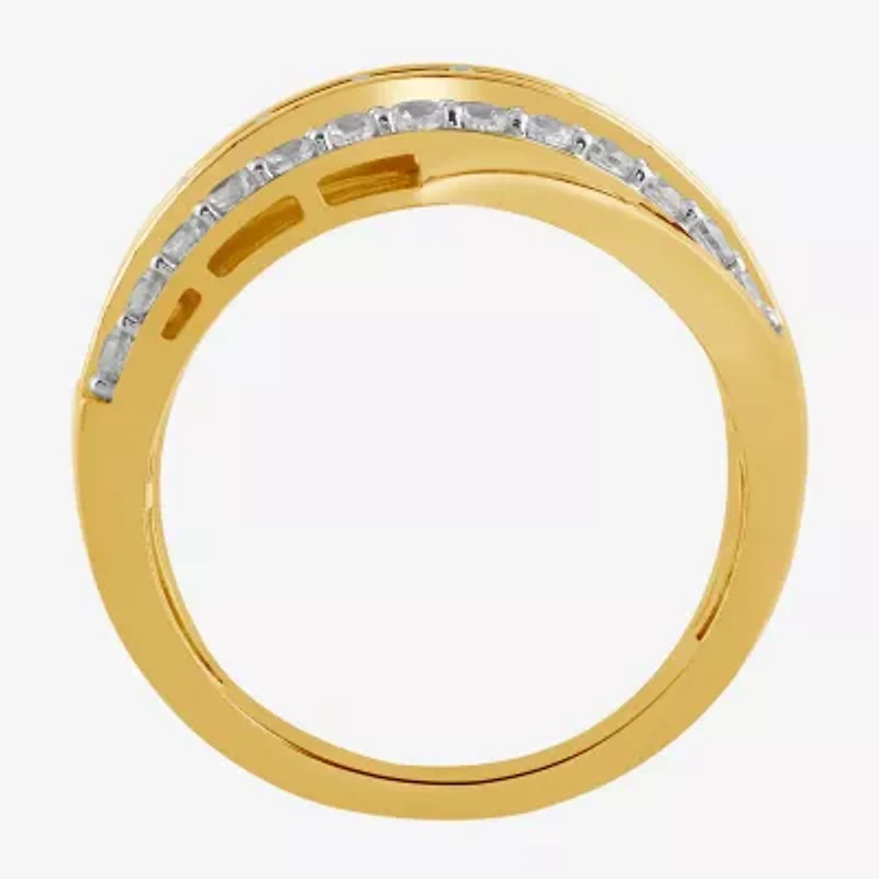 I/ I2 Womens 1 CT. T.W. Lab Grown White Diamond 14K Gold Over Silver Round Cluster Crossover Cocktail Ring