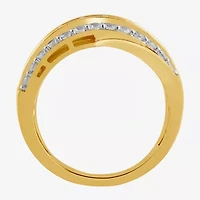 I/ I2 Womens 1 CT. T.W. Lab Grown White Diamond 14K Gold Over Silver Round Cluster Crossover Cocktail Ring