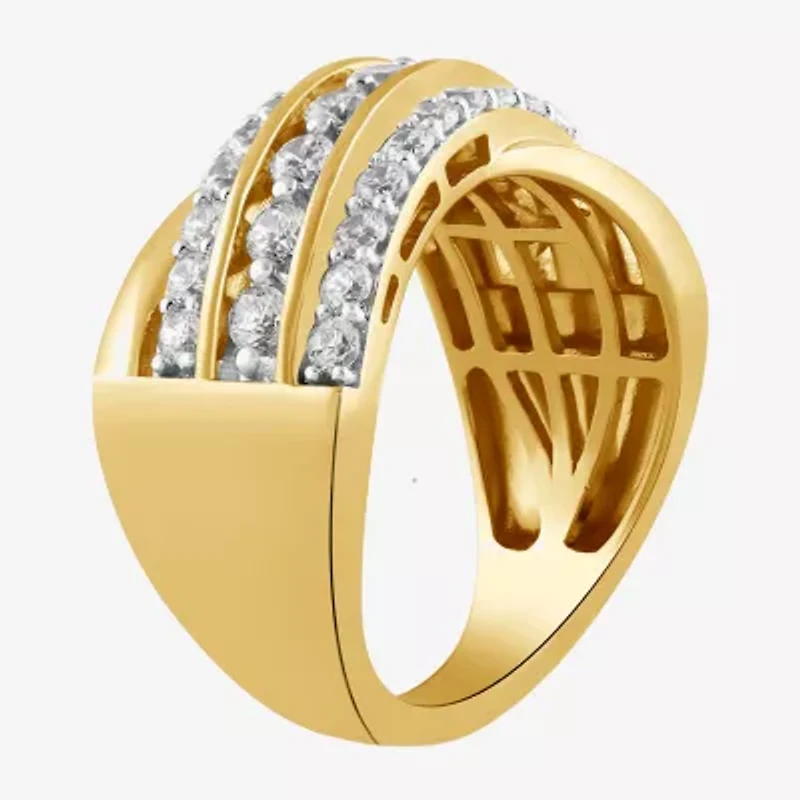 I/ I2 Womens 1 CT. T.W. Lab Grown White Diamond 14K Gold Over Silver Round Cluster Crossover Cocktail Ring