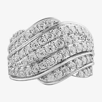 (I / I2) Womens 2 CT.T.W. Lab Grown White Diamond Sterling Silver Round Cluster Crossover Cocktail Ring