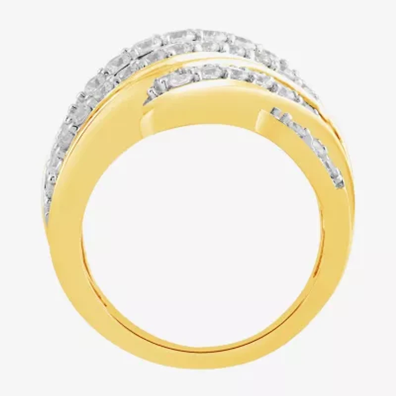 (I / I2) Womens 2 CT.T.W. Lab Grown White Diamond Sterling Silver Round Cluster Crossover Cocktail Ring