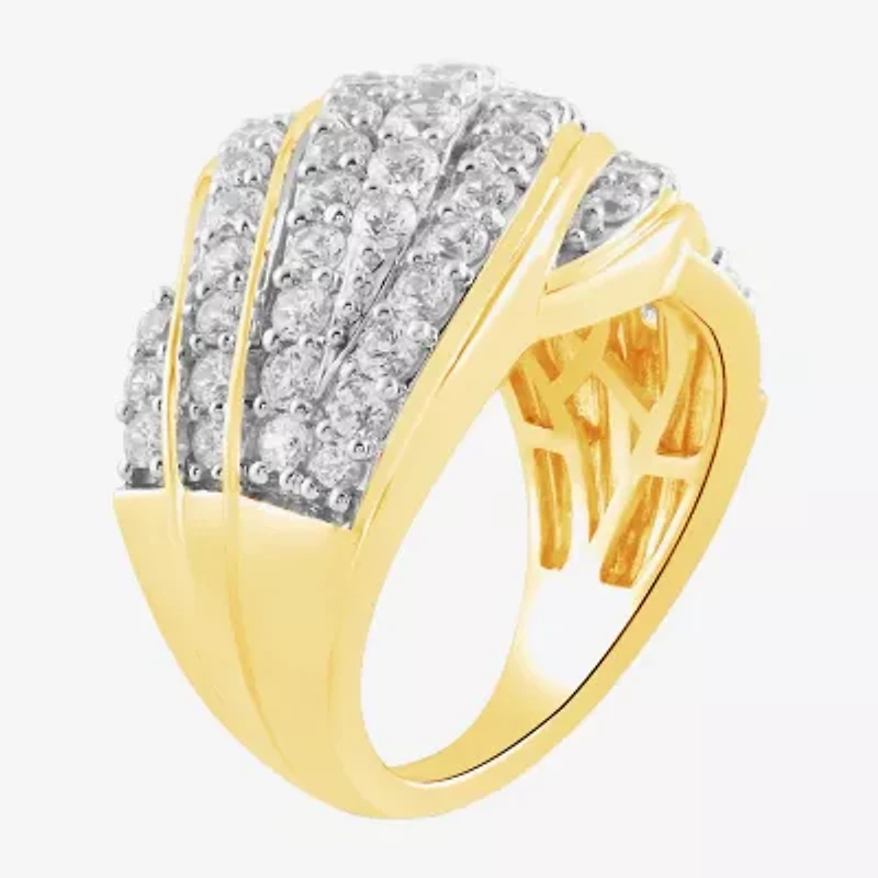 (I / I2) Womens 2 CT.T.W. Lab Grown White Diamond Sterling Silver Round Cluster Crossover Cocktail Ring