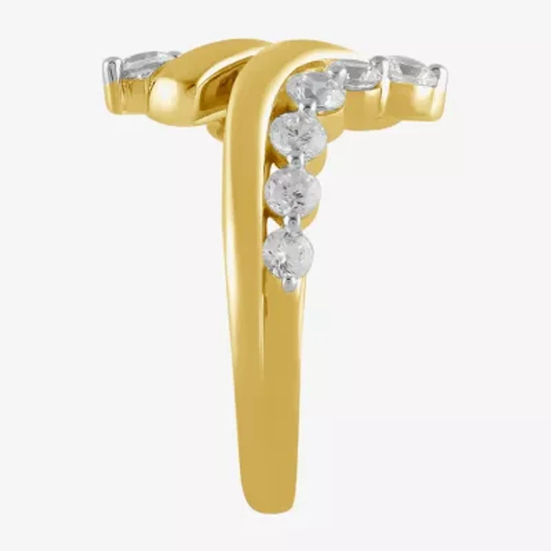 I/ I2 Womens 1 CT. T.W. Lab Grown White Diamond 14K Gold Over Silver Cluster Crossover Cocktail Ring