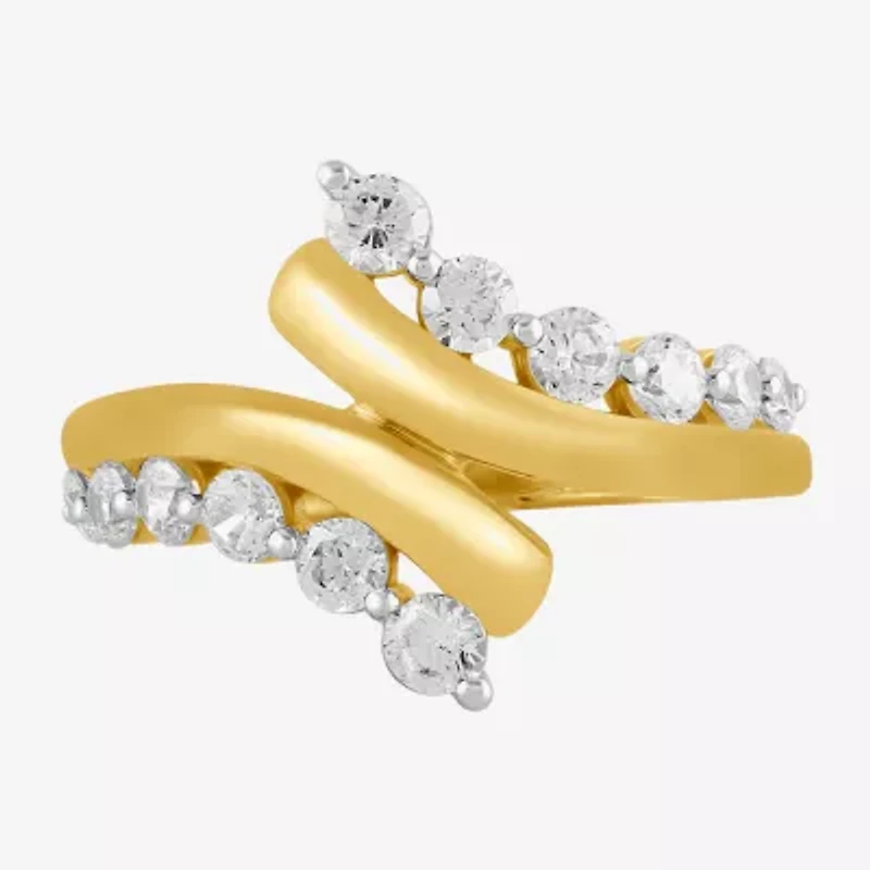 I/ I2 Womens 1 CT. T.W. Lab Grown White Diamond 14K Gold Over Silver Cluster Crossover Cocktail Ring