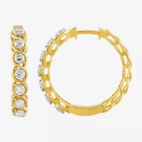 (I, I2) Womens 1 CT. T.W. Lab Grown White Diamond 14K Gold Over Silver 23.7mm Circle Hoop Earrings