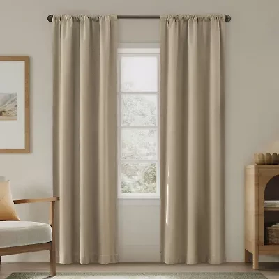 Sun Zero Presley Herringbone Magnetic Rod Pocket 100% Blackout Set of 2 Curtain Panel