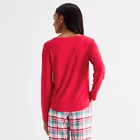 Sleep Chic Womens Rib Round Neck Long Sleeve Pajama Top
