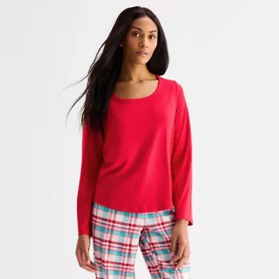 Sleep Chic Womens Rib Scoop Neck Long Sleeve Pajama Top