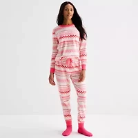 Jaclyn Womens Round Neck Long Sleeve 3-pc. Pajama Sets