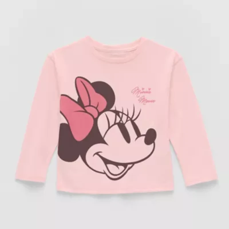 Toddler Girls Crew Neck Long Sleeve Regular Fit Minnie Mouse Graphic T-Shirt