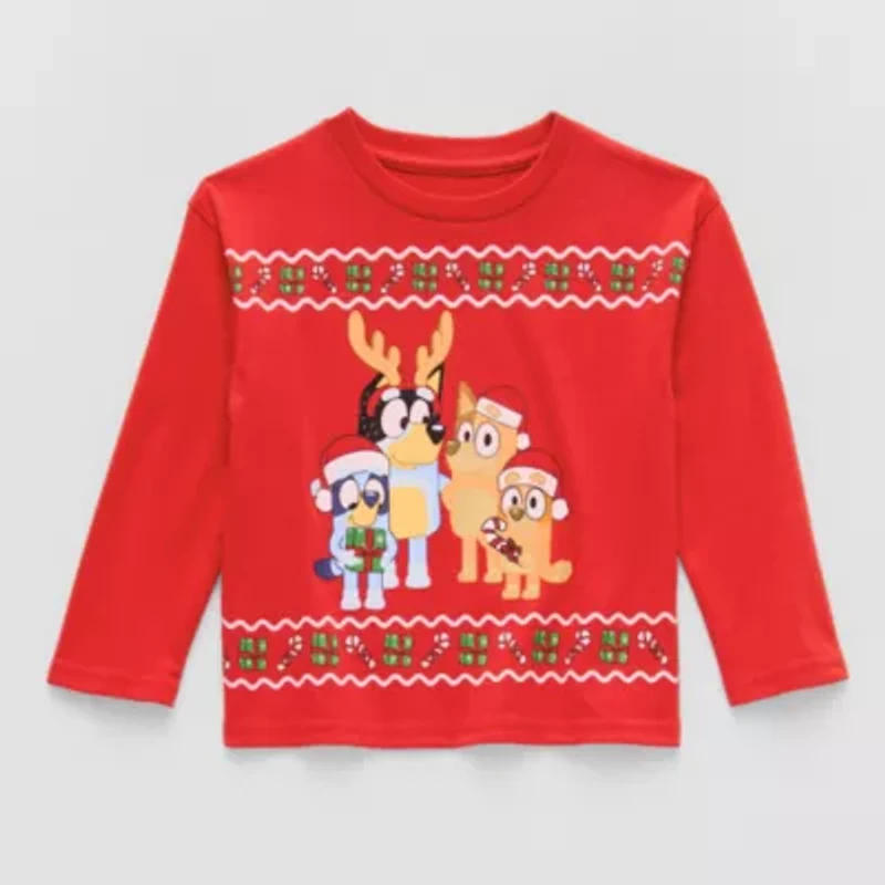 Toddler Unisex Crew Neck Long Sleeve Regular Fit Bluey Graphic T-Shirt
