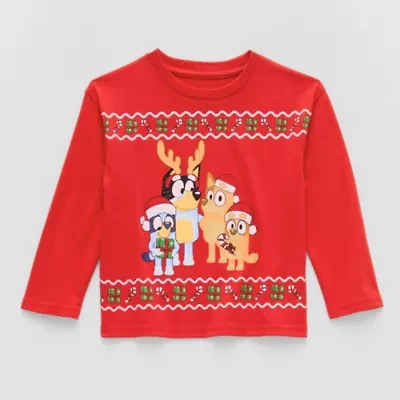 Toddler Unisex Crew Neck Long Sleeve Regular Fit Bluey Graphic T-Shirt