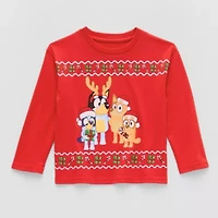 Toddler Unisex Crew Neck Long Sleeve Regular Fit Bluey Graphic T-Shirt