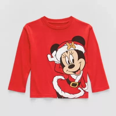 Disney Toddler Girls Crew Neck Long Sleeve Regular Fit Minnie Mouse Graphic T-Shirt