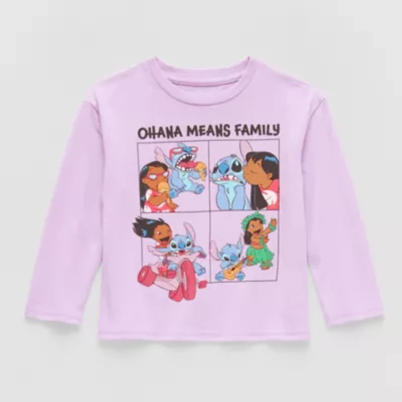 Toddler Girls Crew Neck Long Sleeve Regular Fit Lilo & Stitch Graphic T-Shirt