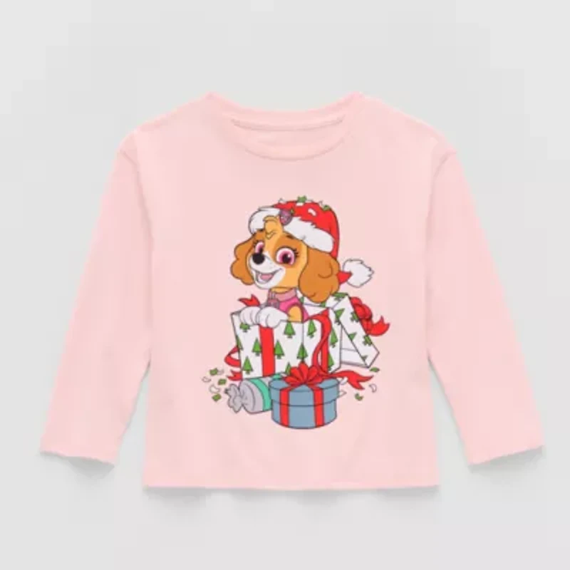 Toddler Girls Crew Neck Long Sleeve Regular Fit Paw Patrol Graphic T-Shirt