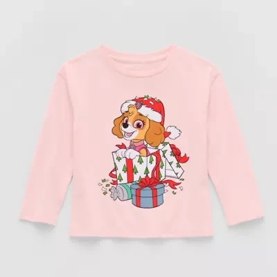 Toddler Girls Crew Neck Long Sleeve Regular Fit Paw Patrol Graphic T-Shirt