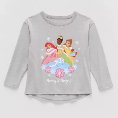 Toddler Girls Crew Neck Long Sleeve Regular Fit Princess Graphic T-Shirt
