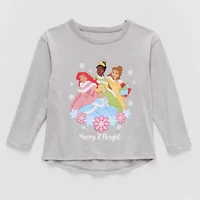Toddler Girls Crew Neck Long Sleeve Regular Fit Princess Graphic T-Shirt
