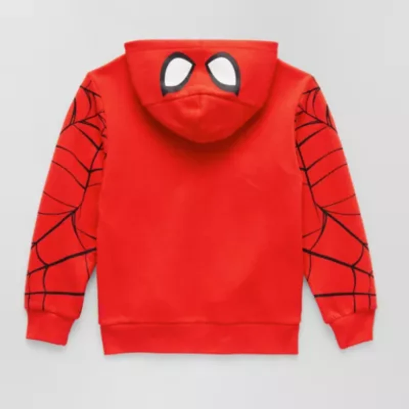 Disney Collection Little & Big Kid Boys Long Sleeve Embroidered Spiderman Fleece Zipper Hoodie
