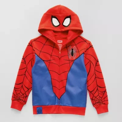 Disney Collection Little & Big Kid Boys Long Sleeve Embroidered Spiderman Fleece Zipper Hoodie