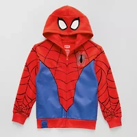 Disney Collection Little & Big Kid Boys Long Sleeve Embroidered Spiderman Fleece Zipper Hoodie