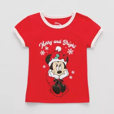 Little & Big Kid Girls Crew Neck Short Sleeve Regular Fit Minnie Mouse Graphic T-Shirt