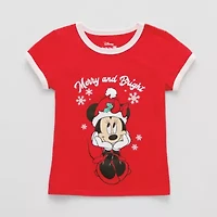 Little & Big Kid Girls Crew Neck Short Sleeve Regular Fit Minnie Mouse Graphic T-Shirt
