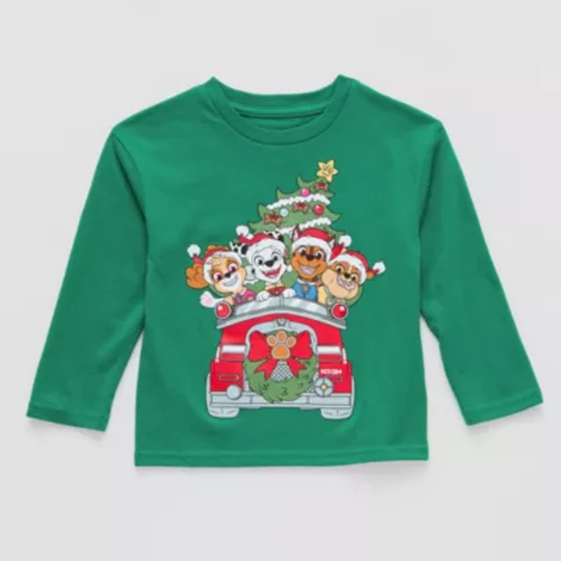 Toddler Boys Crew Neck Long Sleeve Regular Fit Paw Patrol Graphic T-Shirt